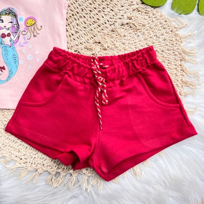 Conj. Regata Sereia e Short em Moletinho - Rose e Vermelho